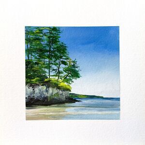 8x8 Maine Original Oil Painting Seascape MDI New England Landscape Blue Signed